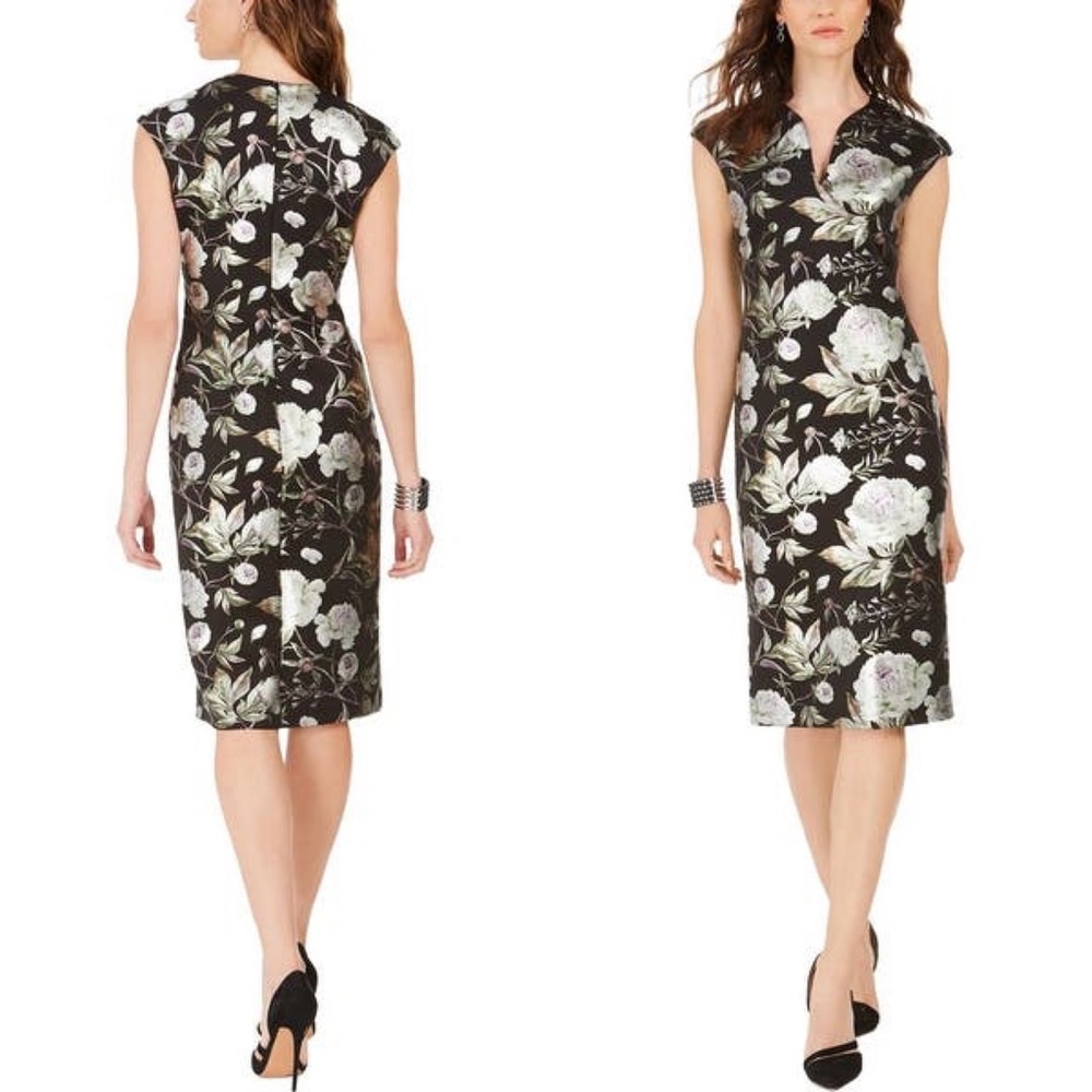 Connected Apparel Metallic Floral Sheath Dress